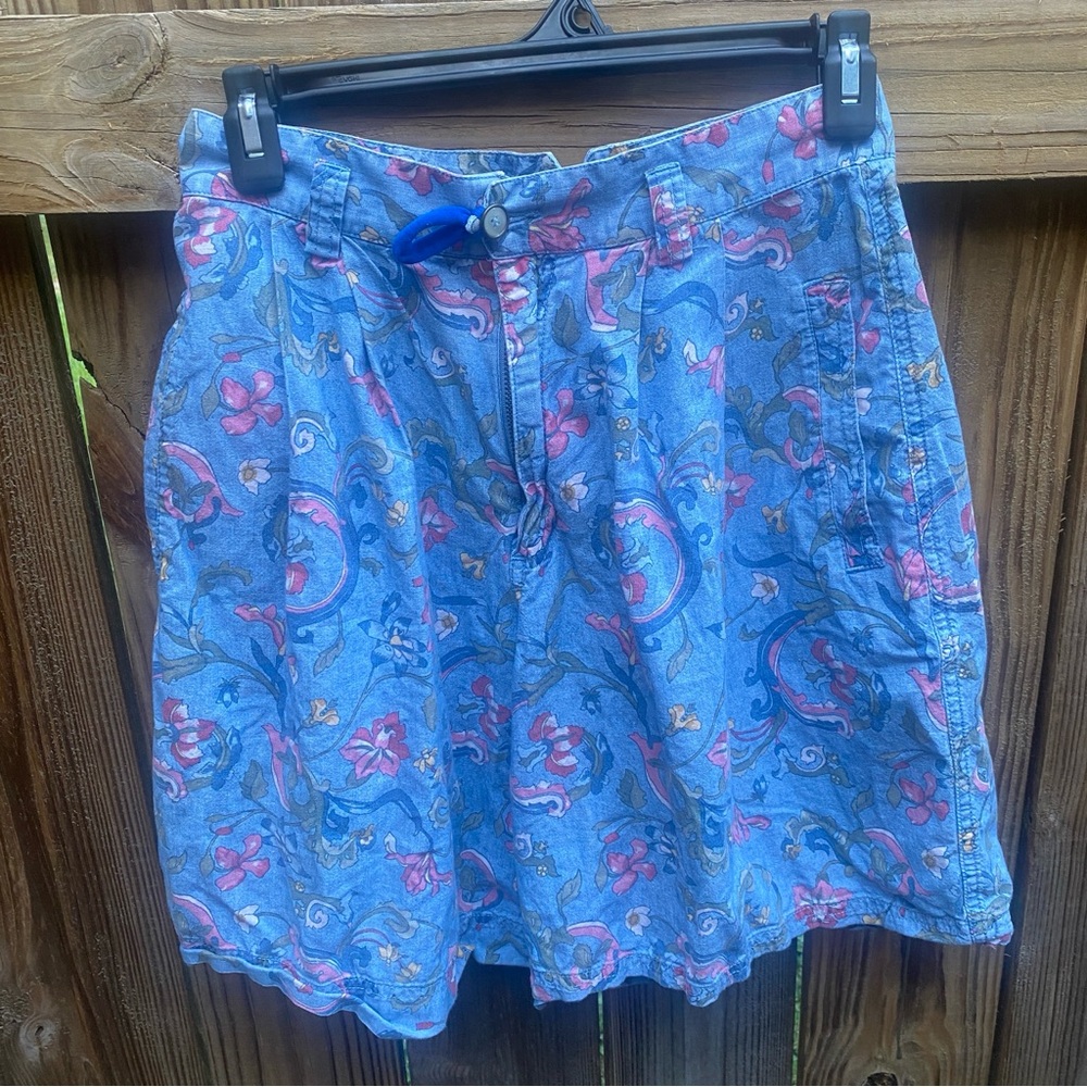 Vintage Liz Wear floral pattern flower blue high waisted shorts 8